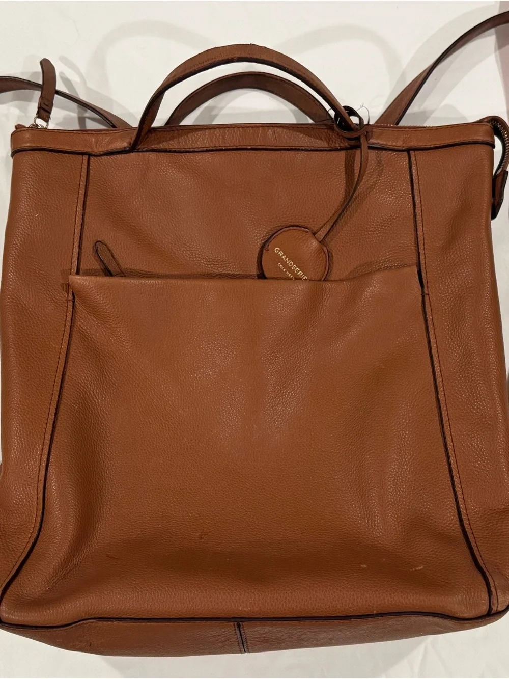 Cole Haan GrandSeries British Tan Leather Convertible Unisex Backpack Tote Bag